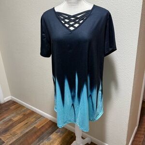 Black and Blue Ombre Crisscross Top - Size XL